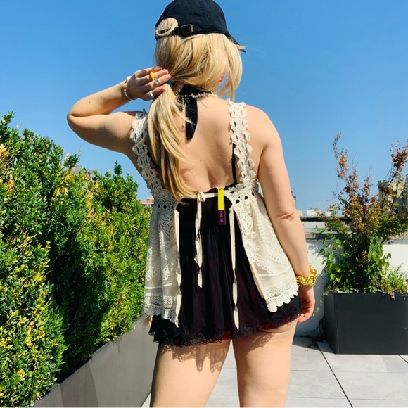 Lux ANNA SUI Vintage Hearts Embroidered Crochet Lace Tank Top Hearts Babydoll - Picture 9 of 16